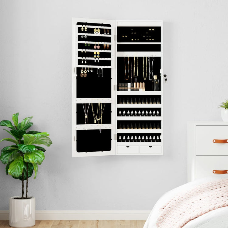 Vidaxl Schmuckschrank mit Spiegel und mit LED -Wand montiertem Weiß
