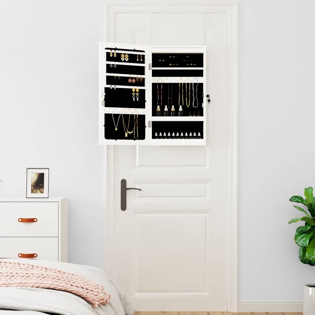 Vidaxl Schmuckschrank mit Spiegel und mit LED -Wand montiertem Weiß