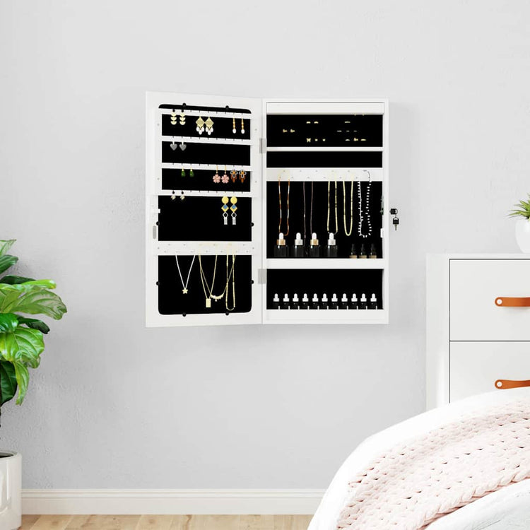 Vidaxl Schmuckschrank mit Spiegel und mit LED -Wand montiertem Weiß