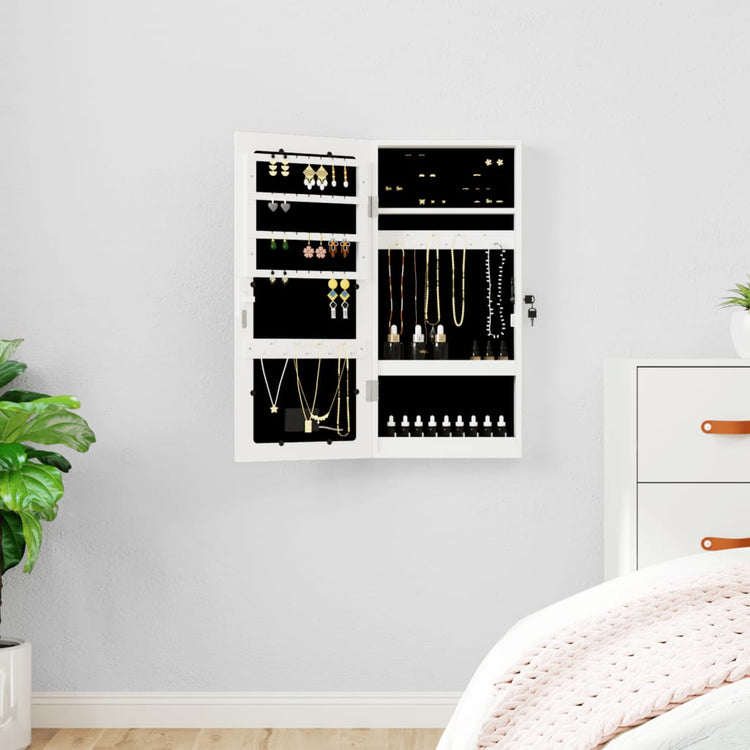 Vidaxl Schmuckschrank mit Spiegel und mit LED -Wand montiertem Weiß