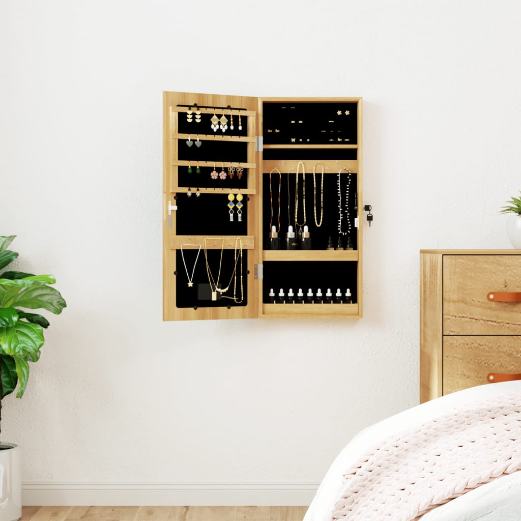 Vidaxl -Schmuckschrank mit Spiegel und LED -Wand -montiert