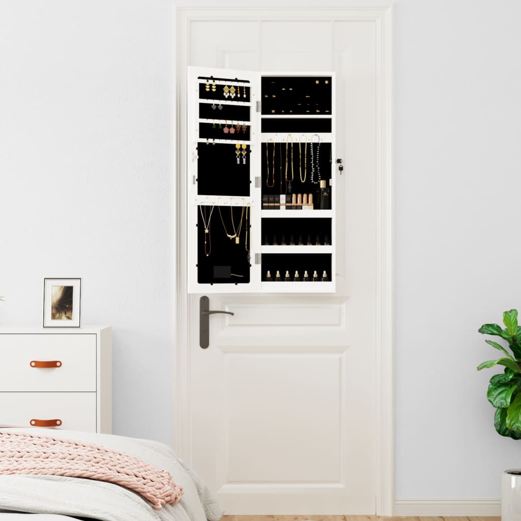 Vidaxl Schmuckschrank mit Spiegel und mit LED -Wand montiertem Weiß