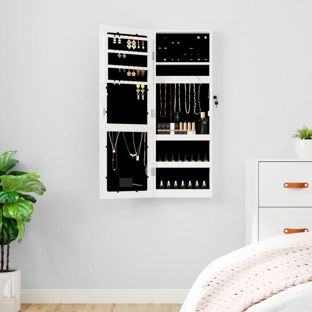 Vidaxl Schmuckschrank mit Spiegel und mit LED -Wand montiertem Weiß