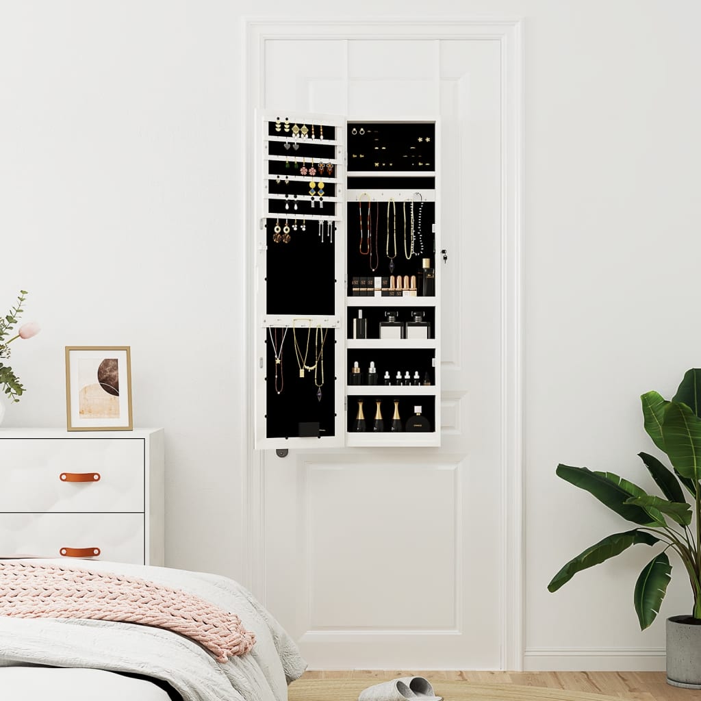 Vidaxl Schmuckschrank mit Spiegel und mit LED -Wand montiertem Weiß