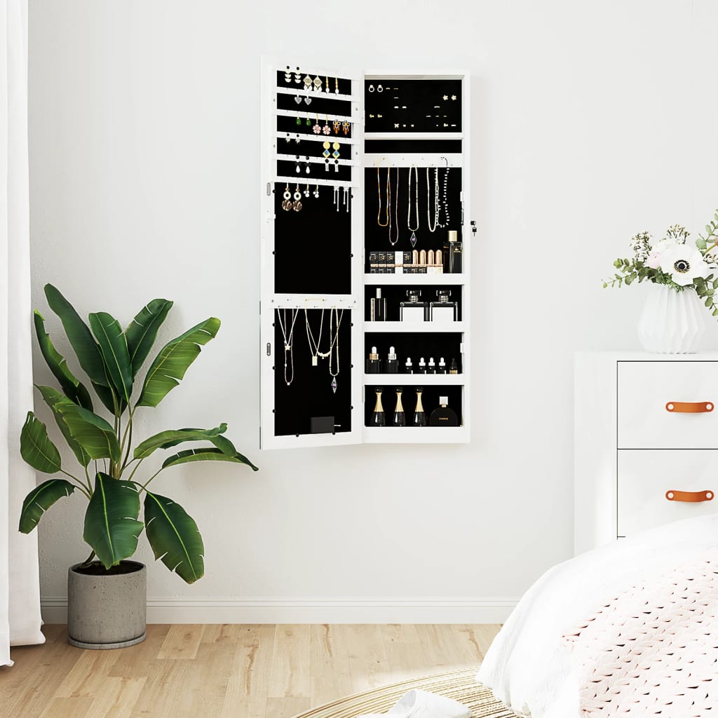 Vidaxl Schmuckschrank mit Spiegel und mit LED -Wand montiertem Weiß