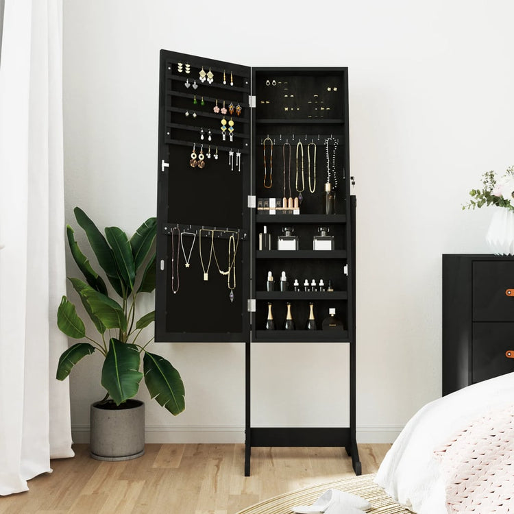 VIDAXL -Schmuckschrank mit Spiegel 42x38x152 cm Schwarz abgelöst