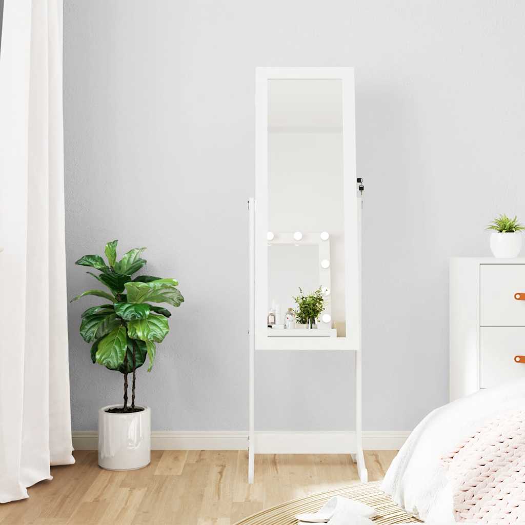 Vidaxl -Schmuckschrank mit Spiegel mit LED Lighting Listached White