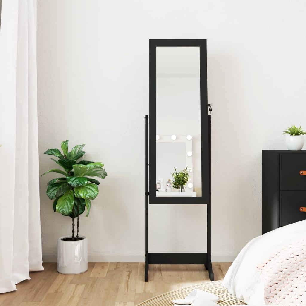 Vidaxl Schmuckschrank mit Spiegel und LED -Beleuchtung freistehend Schwarz