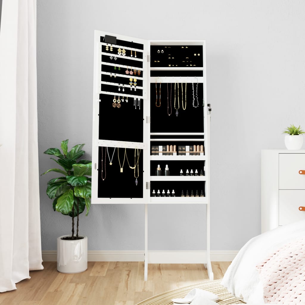 Vidaxl -Schmuckschrank mit Spiegel mit LED Lighting Listached White
