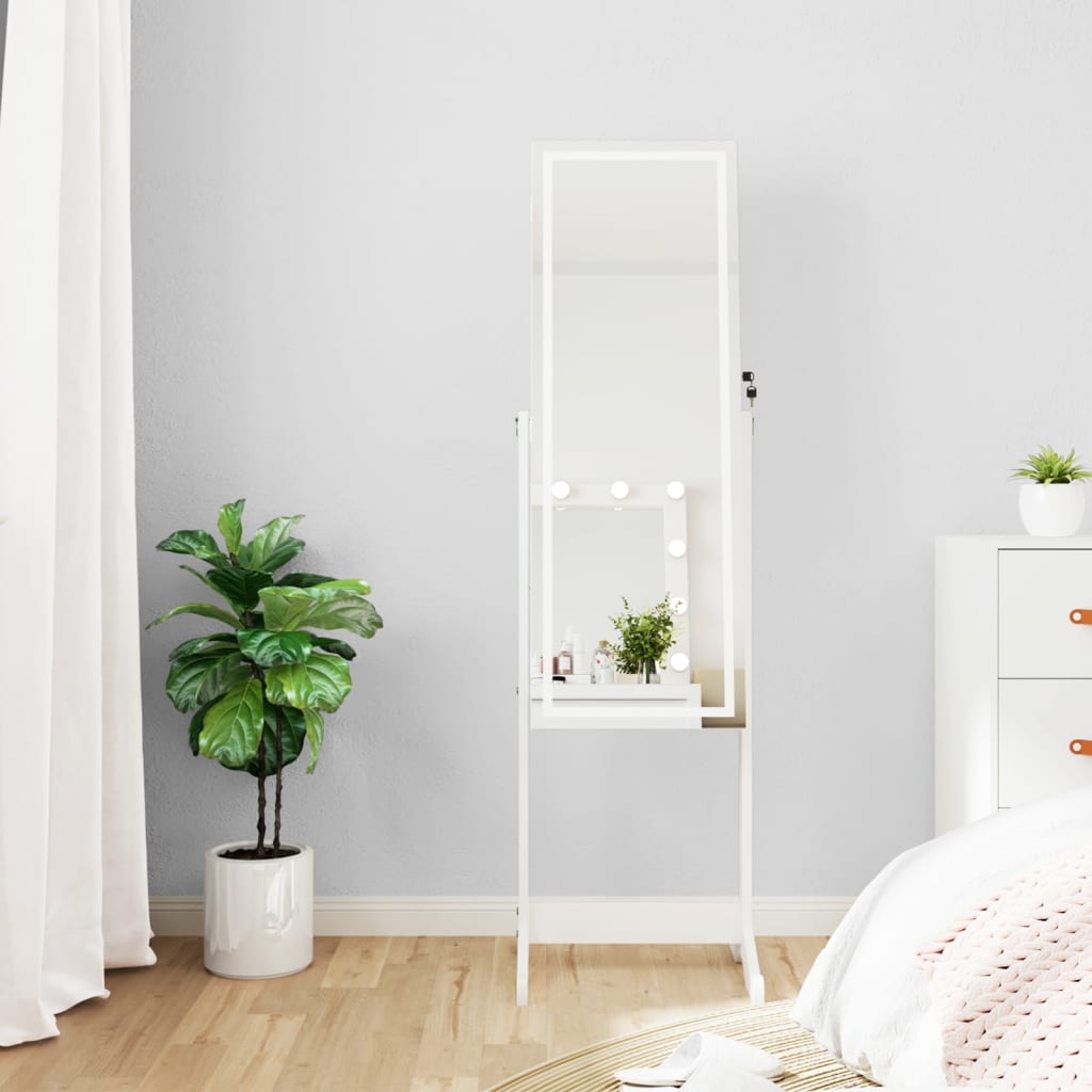 Vidaxl -Schmuckschrank mit Spiegel mit LED Lighting Listached White