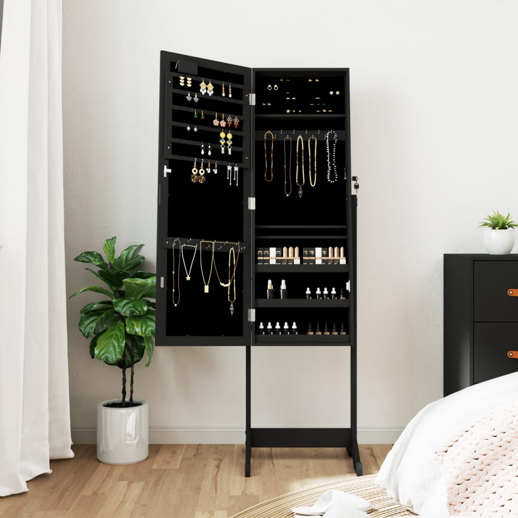 Vidaxl Schmuckschrank mit Spiegel und LED -Beleuchtung freistehend Schwarz