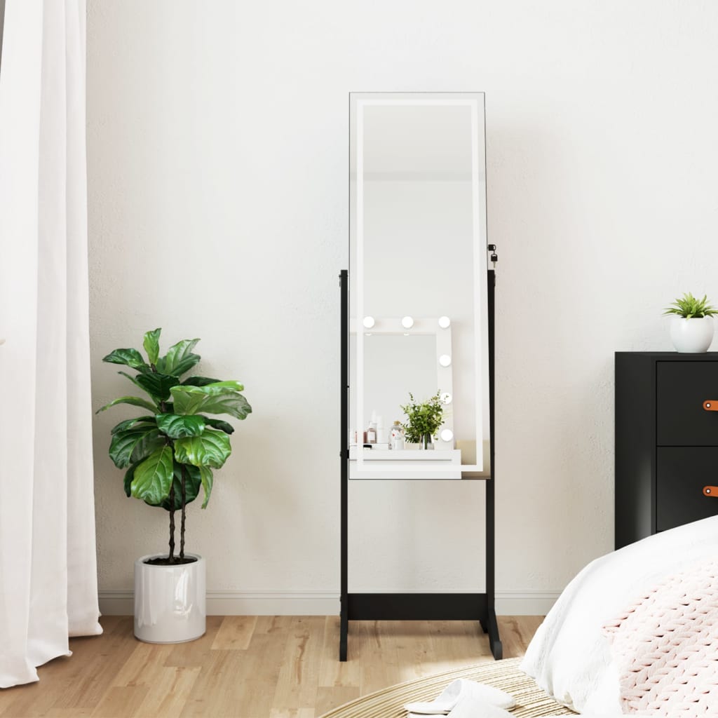 Vidaxl Schmuckschrank mit Spiegel und LED -Beleuchtung freistehend Schwarz