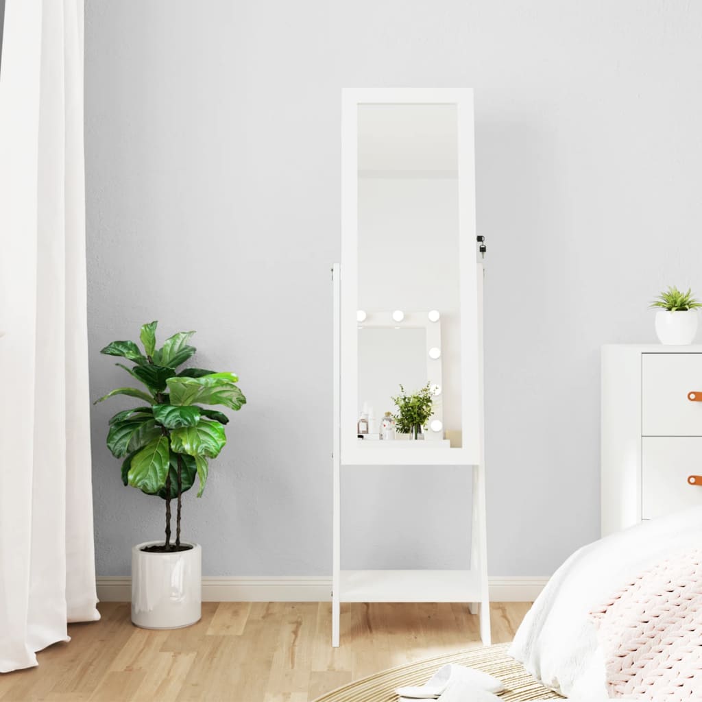 Vidaxl -Schmuckschrank mit Spiegel mit LED Lighting Listached White
