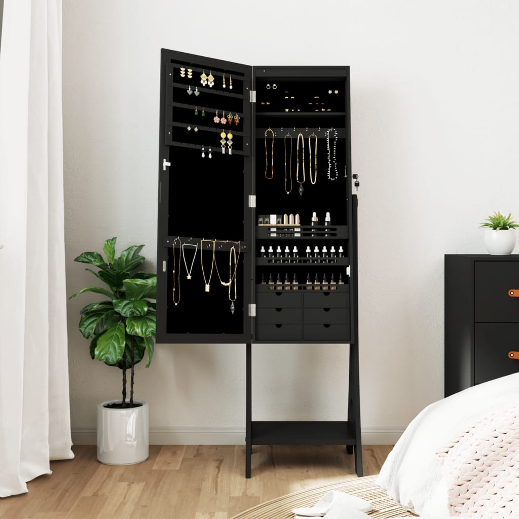 Vidaxl Schmuckschrank mit Spiegel und LED -Beleuchtung freistehend Schwarz