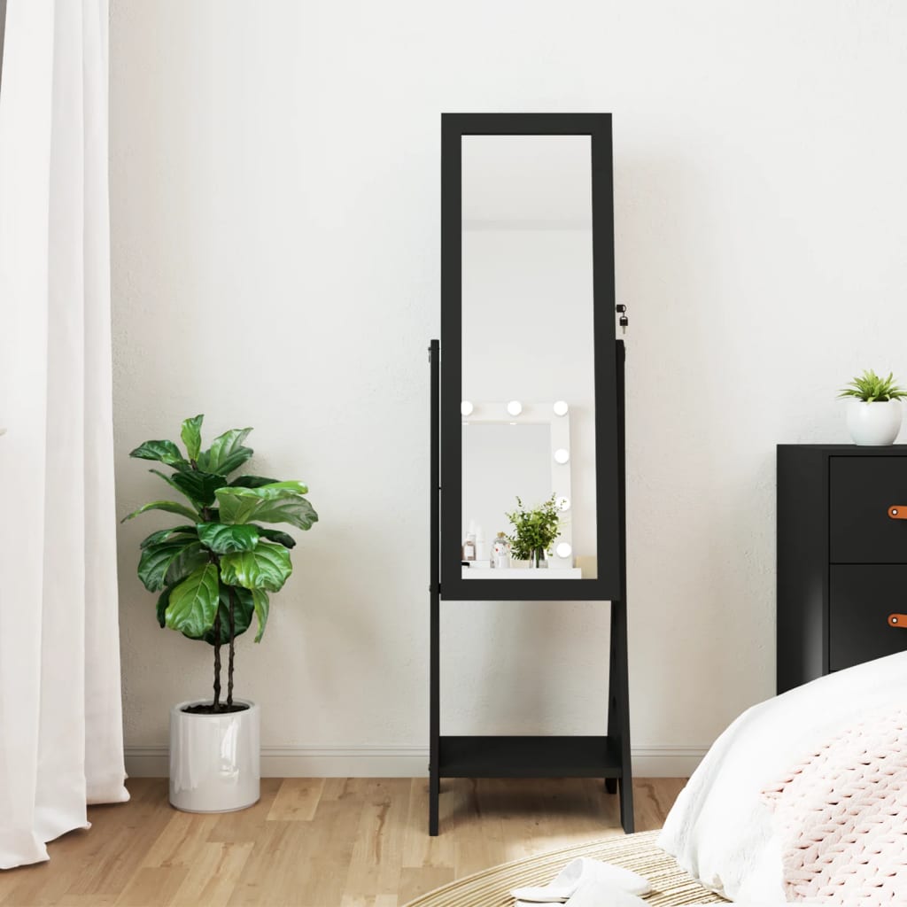 Vidaxl Schmuckschrank mit Spiegel und LED -Beleuchtung freistehend Schwarz