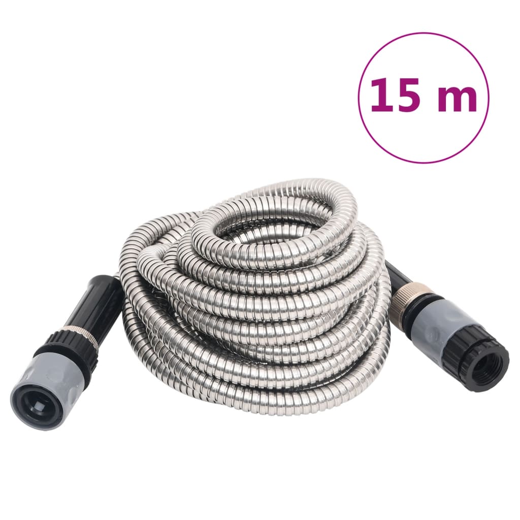 Vidaxl Gartenschlauch mit Sprühkopf 0,6 '' 15 m Edelstahl Silber Farbe