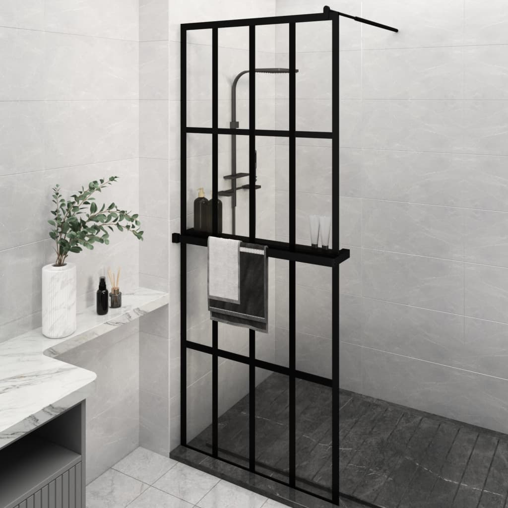 Vidaxl Walk-in Duschwand mit Regal 80x195 cm Esg-Glas Aluminium Schwarz