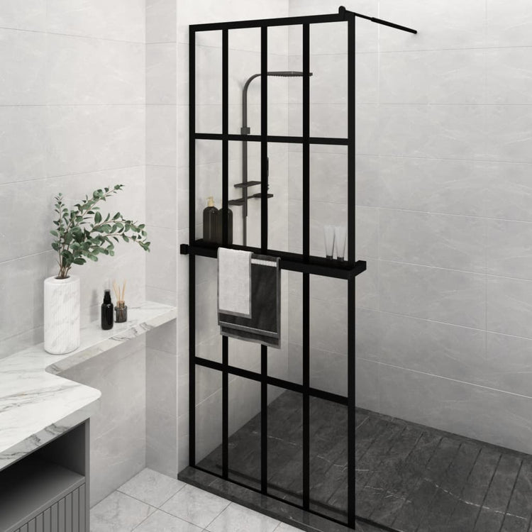 Vidaxl Walk-in Duschwand mit Regal 80x195 cm Esg-Glas Aluminium Schwarz