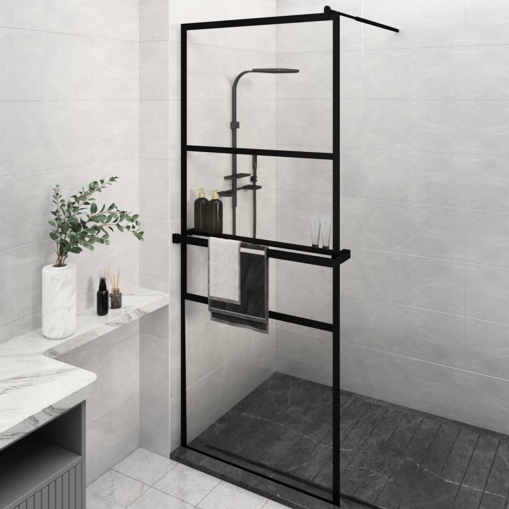Vidaxl Walk-in Duschwand mit Regal 80x195 cm Esg-Glas Aluminium Schwarz