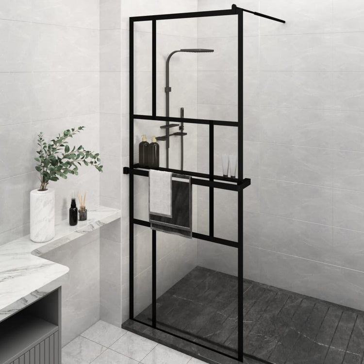 Vidaxl Walk-in Duschwand mit Regal 80x195 cm Esg-Glas Aluminium Schwarz