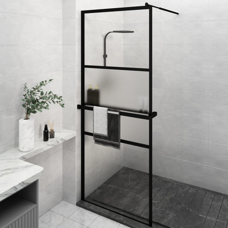 Vidaxl Walk-in Duschwand mit Regal 80x195 cm Esg-Glas Aluminium Schwarz