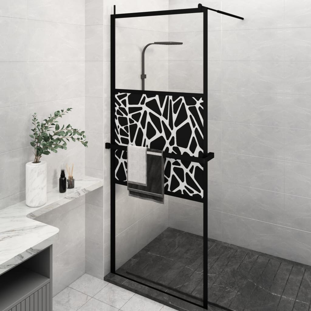 Vidaxl Walk-in Duschwand mit Regal 80x195 cm Esg-Glas Aluminium Schwarz