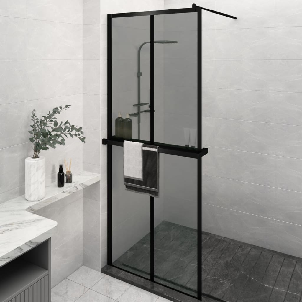 Vidaxl Walk-in Duschwand mit Regal 80x195 cm Esg-Glas Aluminium Schwarz
