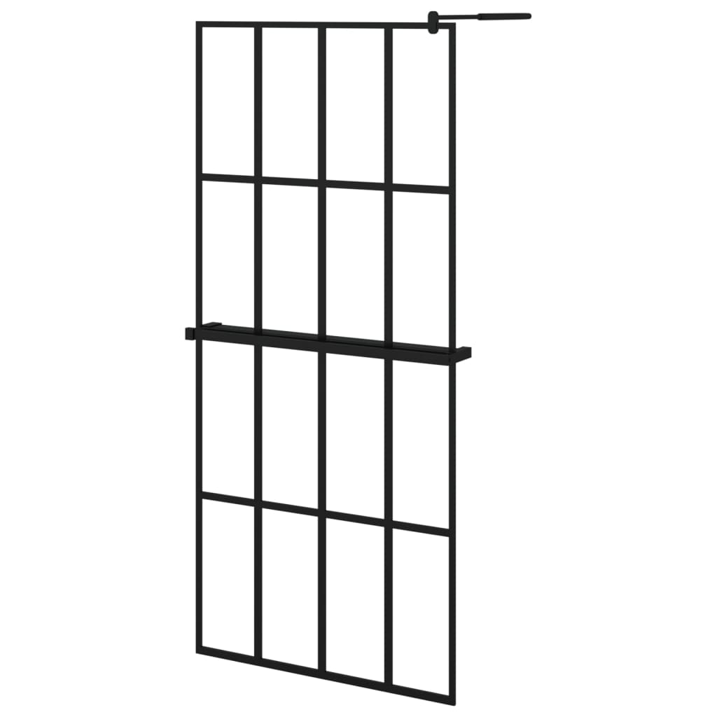 Vidaxl begehete Duschwand mit Regal 90x195 cm Esg-Glas Aluminium Schwarz