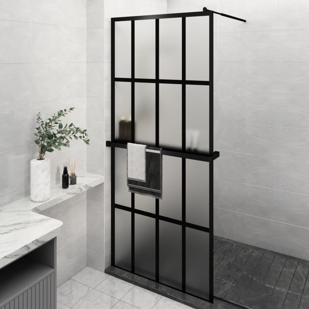 Vidaxl begehete Duschwand mit Regal 90x195 cm Esg-Glas Aluminium Schwarz