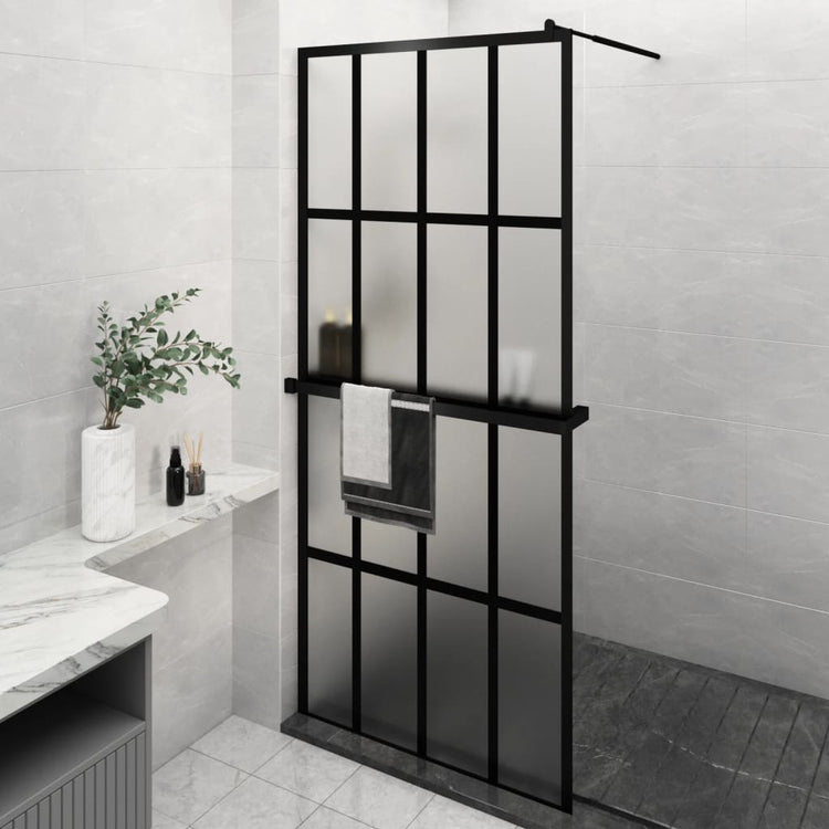 Vidaxl begehete Duschwand mit Regal 90x195 cm Esg-Glas Aluminium Schwarz