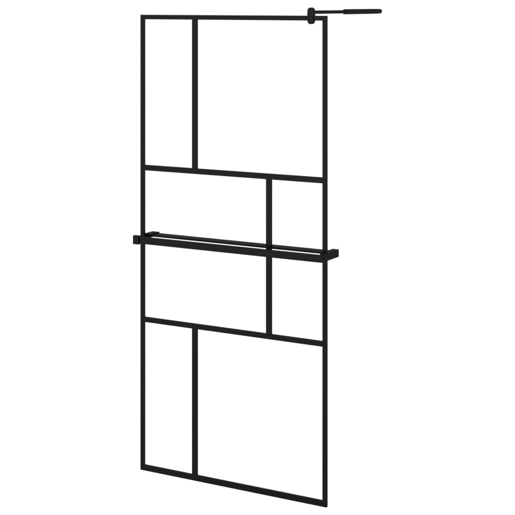 Vidaxl begehete Duschwand mit Regal 90x195 cm Esg-Glas Aluminium Schwarz