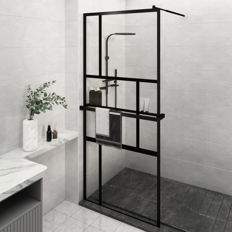Vidaxl begehete Duschwand mit Regal 90x195 cm Esg-Glas Aluminium Schwarz