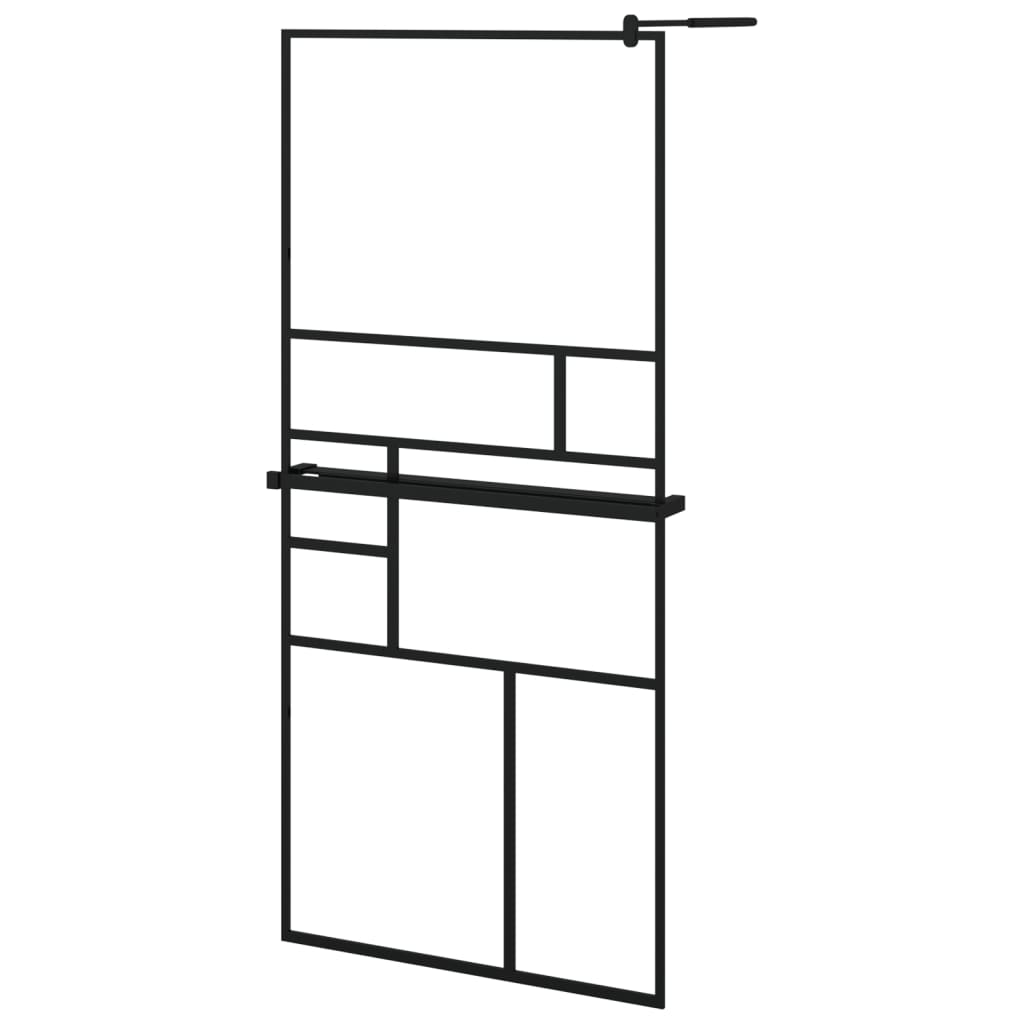 Vidaxl begehete Duschwand mit Regal 90x195 cm Esg-Glas Aluminium Schwarz