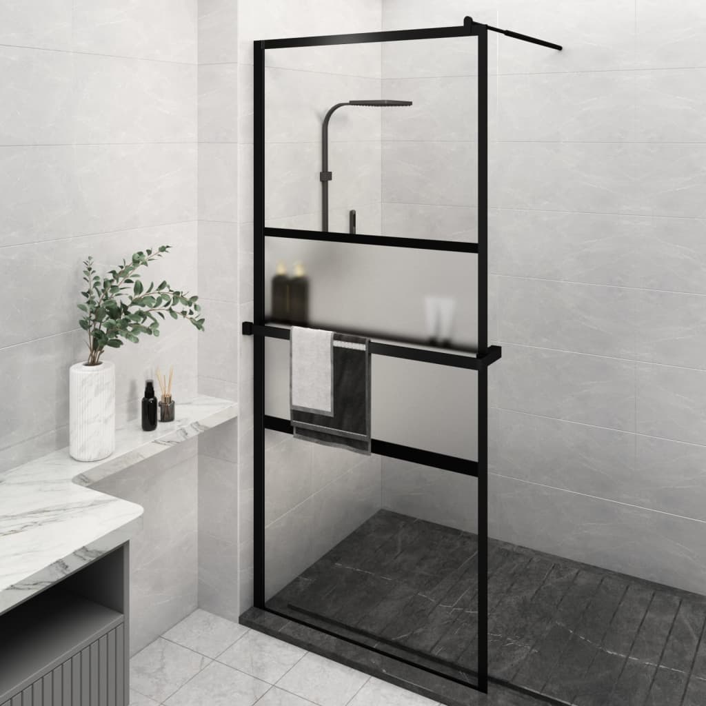 Vidaxl begehete Duschwand mit Regal 90x195 cm Esg-Glas Aluminium Schwarz