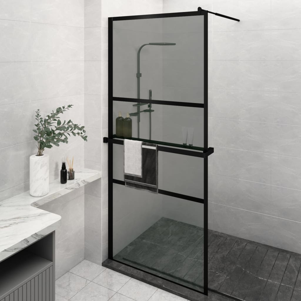 Vidaxl begehete Duschwand mit Regal 90x195 cm Esg-Glas Aluminium Schwarz