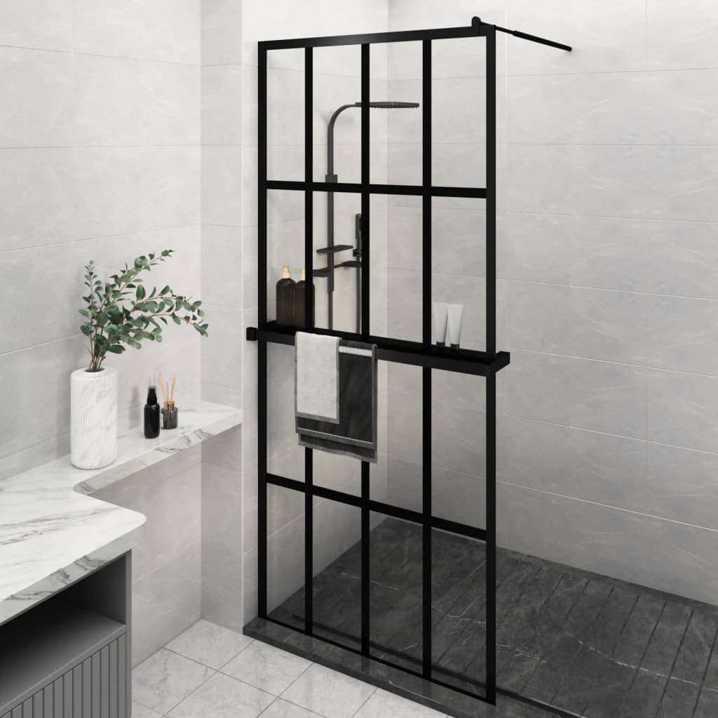 Vidaxl Walk-in Duschwand mit Regal 100x195 cm Esg-Glas Aluminium Schwarz