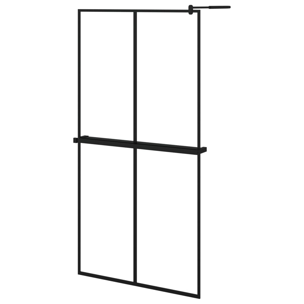 Vidaxl Walk-in Duschwand mit Regal 100x195 cm Esg-Glas Aluminium Schwarz