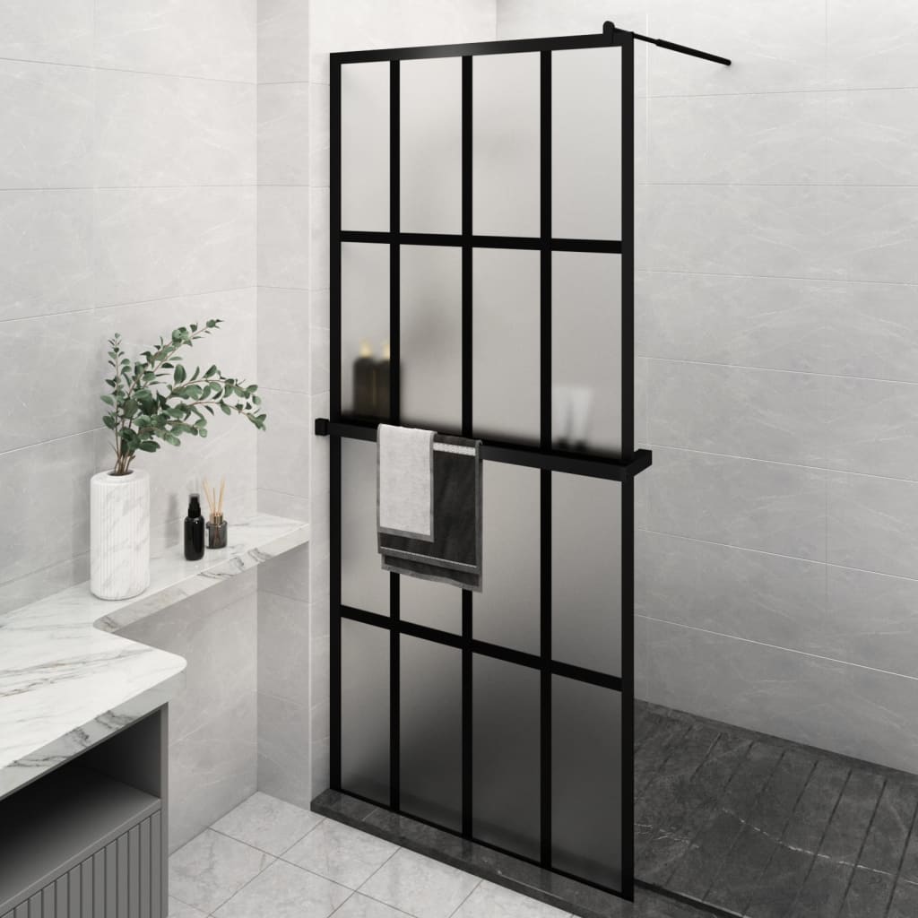 Vidaxl Walk-in Duschwand mit Regal 100x195 cm Esg-Glas Aluminium Schwarz