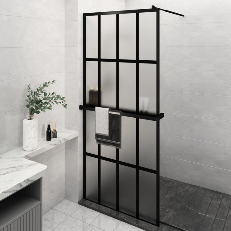 Vidaxl Walk-in Duschwand mit Regal 100x195 cm Esg-Glas Aluminium Schwarz