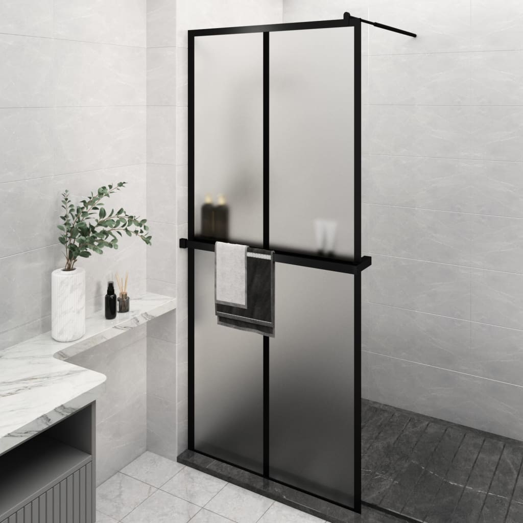 Vidaxl Walk-in Duschwand mit Regal 100x195 cm Esg-Glas Aluminium Schwarz