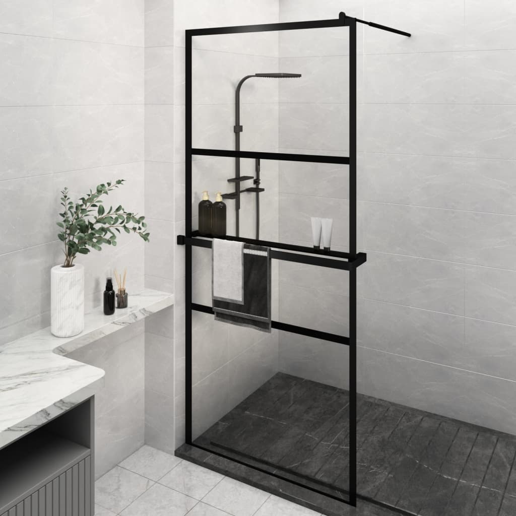 Vidaxl Walk-in Duschwand mit Regal 100x195 cm Esg-Glas Aluminium Schwarz