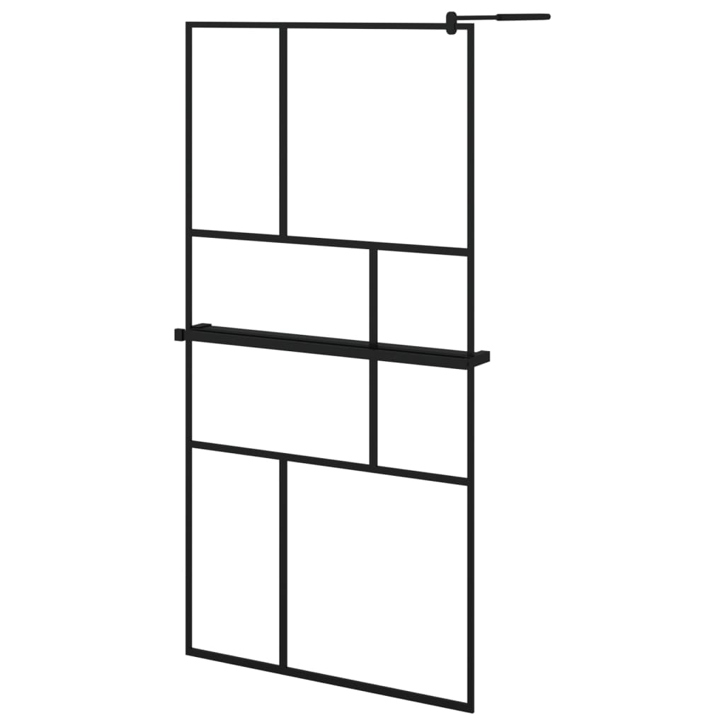 Vidaxl Walk-in Duschwand mit Regal 100x195 cm Esg-Glas Aluminium Schwarz