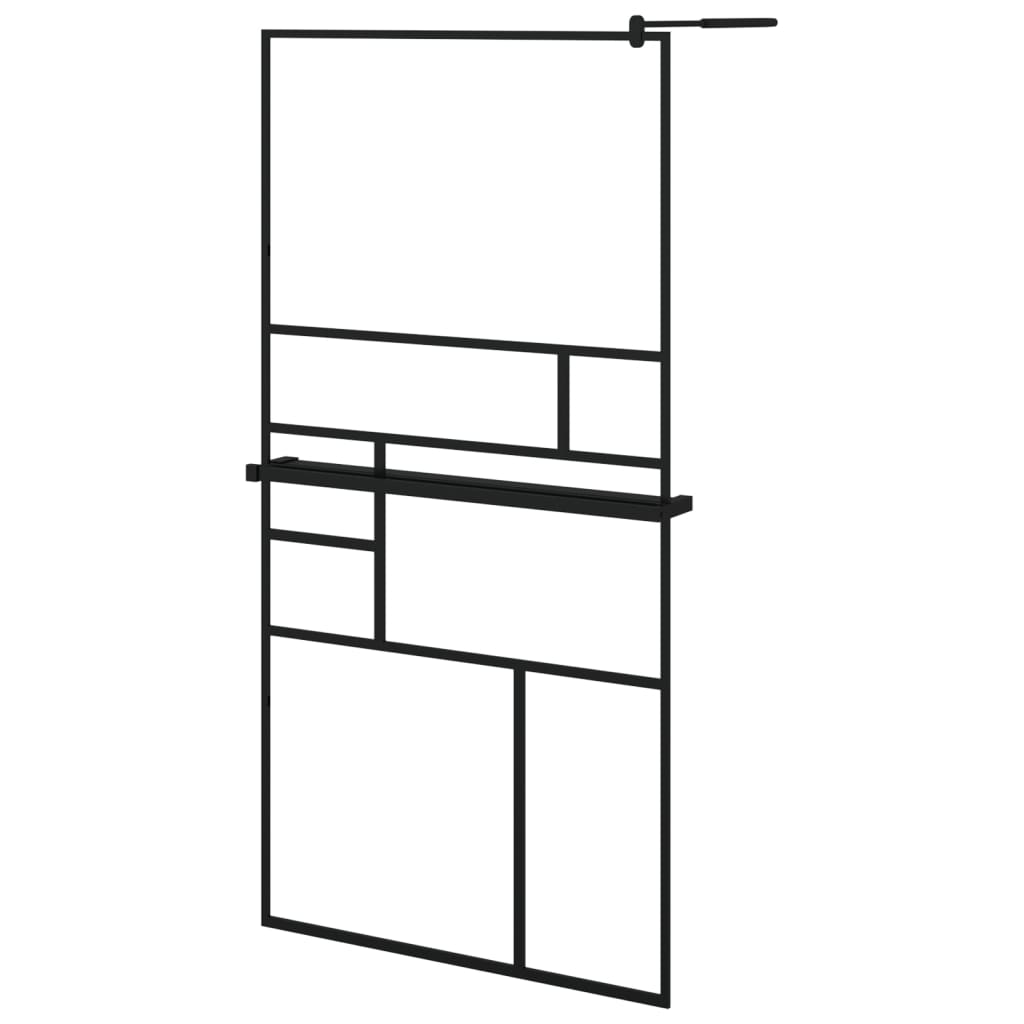 Vidaxl Walk-in Duschwand mit Regal 100x195 cm Esg-Glas Aluminium Schwarz