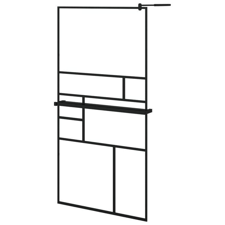 Vidaxl Walk-in Duschwand mit Regal 100x195 cm Esg-Glas Aluminium Schwarz