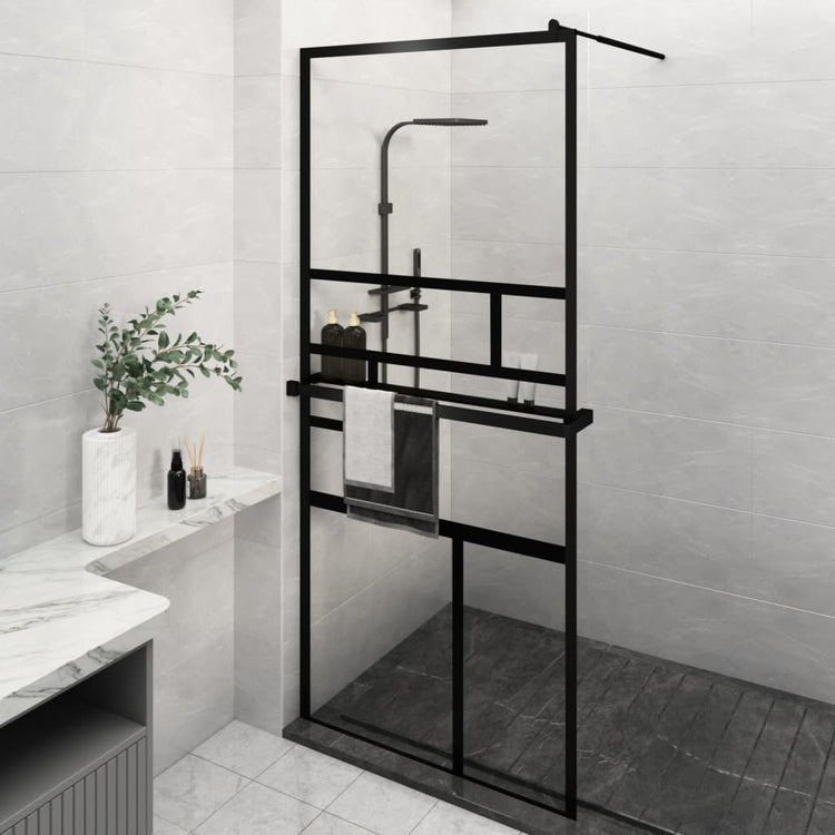 Vidaxl Walk-in Duschwand mit Regal 100x195 cm Esg-Glas Aluminium Schwarz