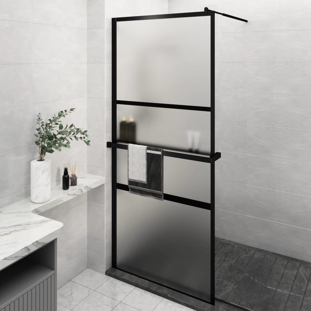 Vidaxl Walk-in Duschwand mit Regal 100x195 cm Esg-Glas Aluminium Schwarz