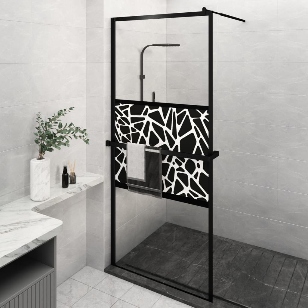 Vidaxl Walk-in Duschwand mit Regal 100x195 cm Esg-Glas Aluminium Schwarz