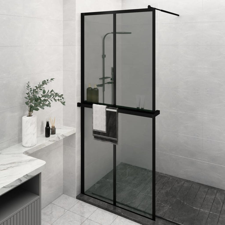 Vidaxl Walk-in Duschwand mit Regal 100x195 cm Esg-Glas Aluminium Schwarz