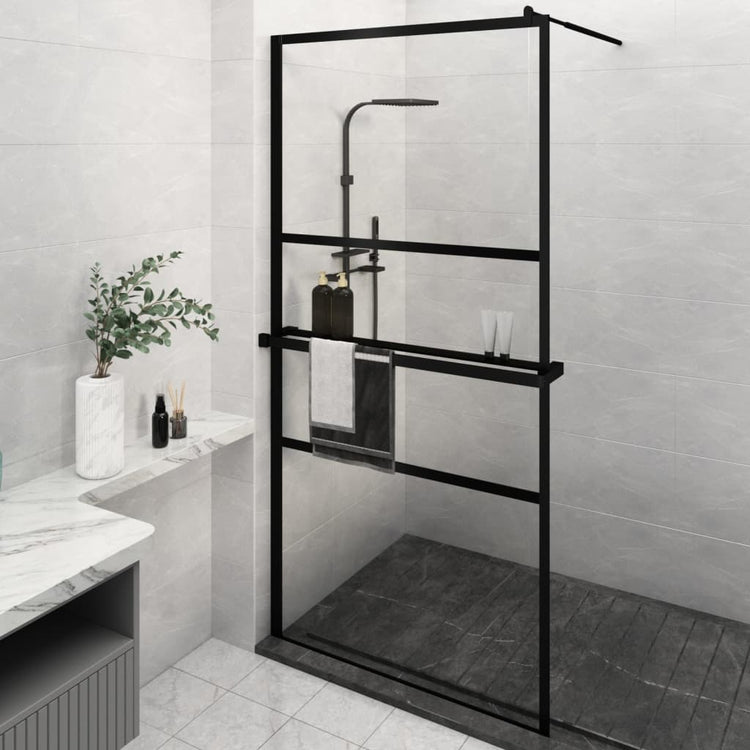 Vidaxl begehete Duschwand mit Regal 115x195 cm Esg-Glas Aluminium Schwarz
