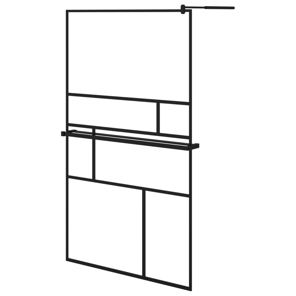 Vidaxl begehete Duschwand mit Regal 115x195 cm Esg-Glas Aluminium Schwarz